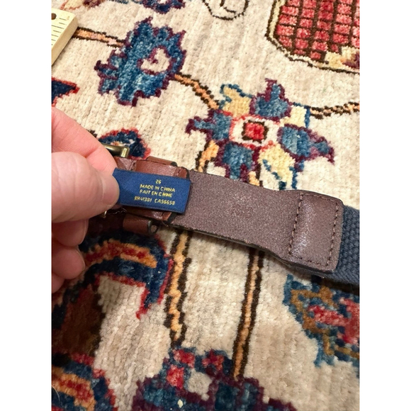 Polo Ralph Lauren Blue Canvas Leather Belt Brass Buckle Size 26